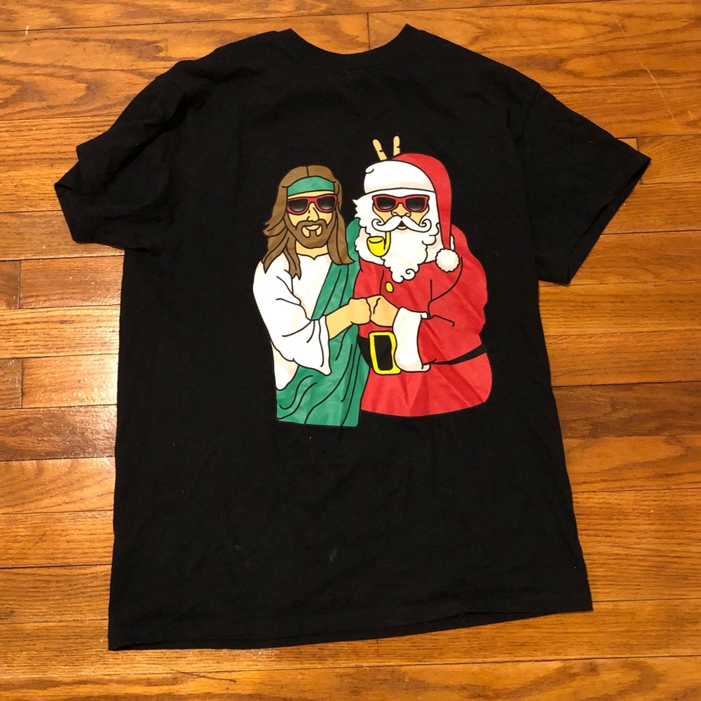 Santa and Jesus Graphic Tee// Size-M